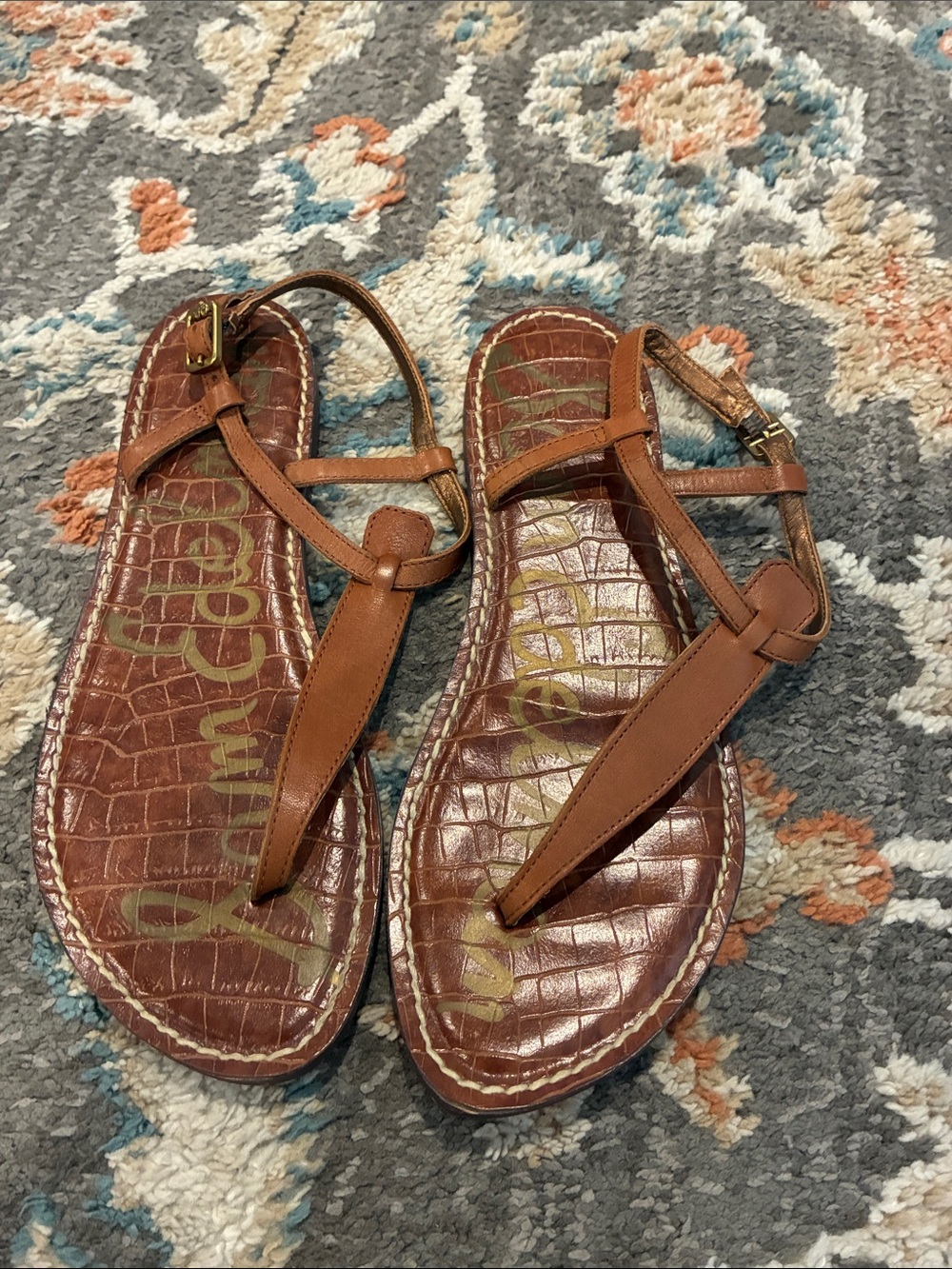 Sam Edelman Women’s Brown Leather T-Strap Sandals
